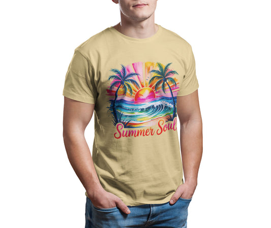Caribbean-inspired T-shirt with bold colors and island vibes — perfect for festival fashion and everyday wear