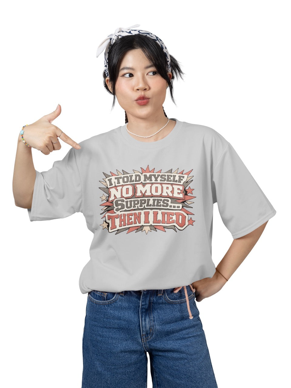 Funny crafter t-shirt featuring the phrase “I Told Myself No More Supplies… Then I Lied” in bold vintage-style lettering, perfect for wreath makers, DIY creators, and craft lovers.