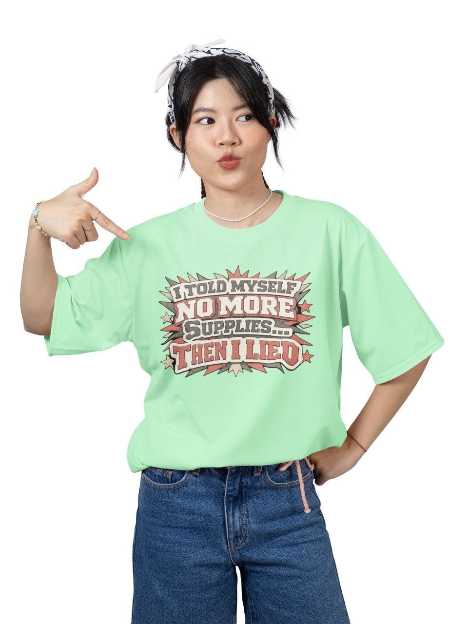 Funny crafter t-shirt featuring the phrase “I Told Myself No More Supplies… Then I Lied” in bold vintage-style lettering, perfect for wreath makers, DIY creators, and craft lovers.