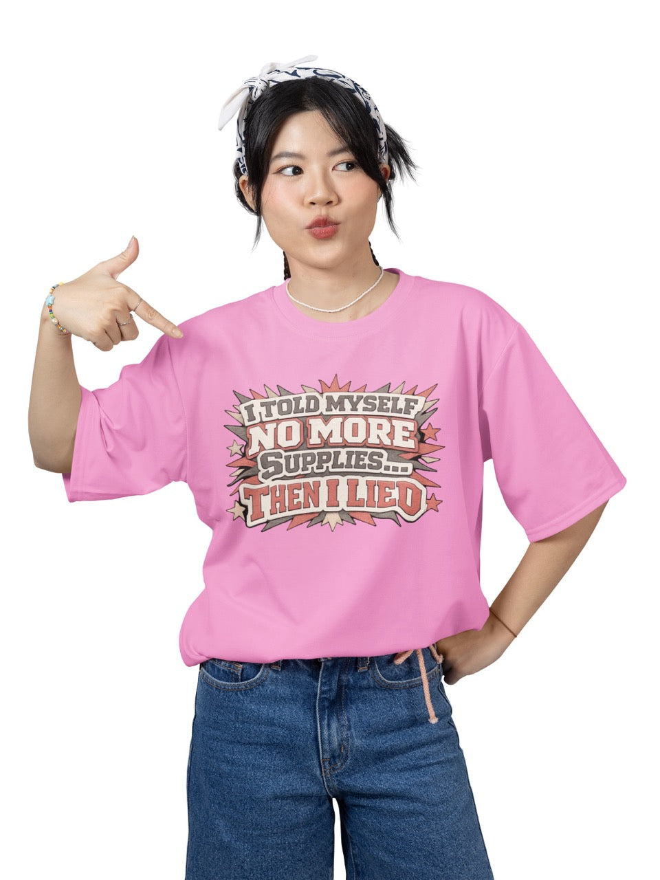 Funny crafter t-shirt featuring the phrase “I Told Myself No More Supplies… Then I Lied” in bold vintage-style lettering, perfect for wreath makers, DIY creators, and craft lovers.