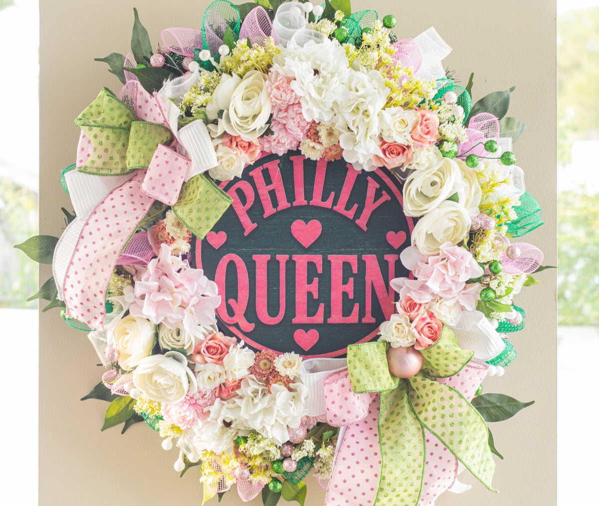 Colorful Philadelphia themed women's front door wreath by Trini Magic