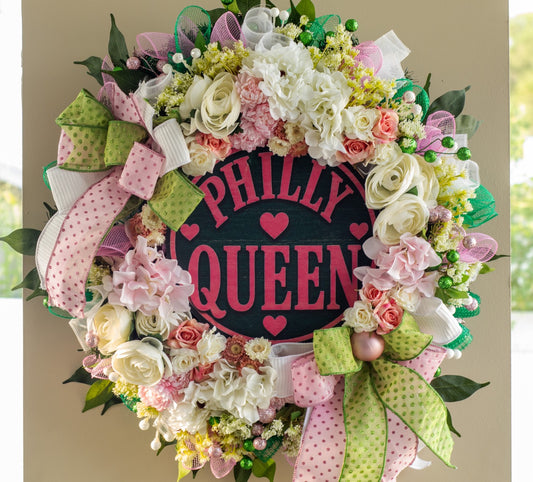 Colorful Philadelphia themed women's front door wreath by Trini Magic