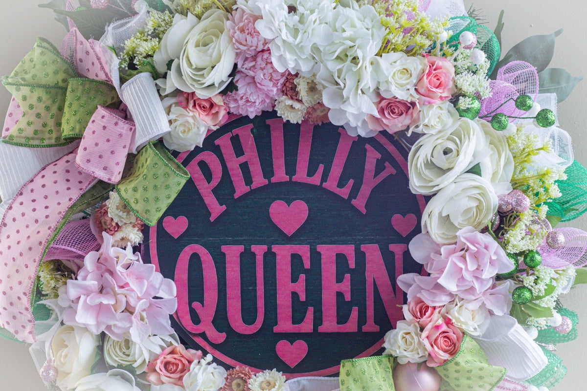 Colorful Philadelphia themed women's front door wreath by Trini Magic